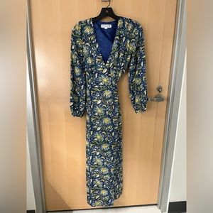 NWT Emerson Fry Bishop Sleeve maxi in Blue Pincushion Flower - Small